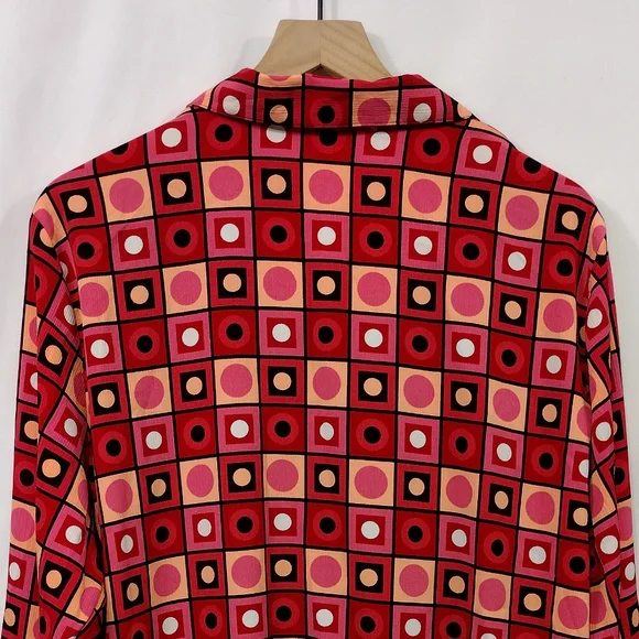 Notations Geometrical Print Button Down Shirt Womens XL Red Bobo Retro 90s Y2K - Picture 6 of 8